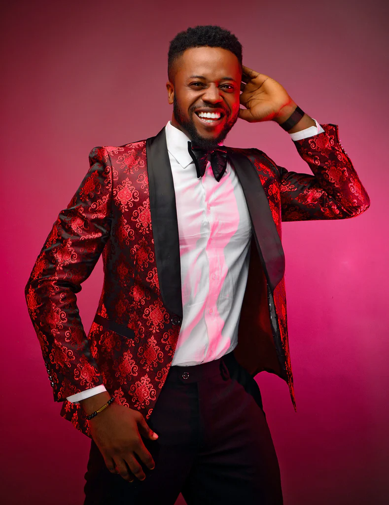 Red brocade dinner jacket